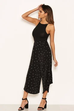 Black Polka Dot Culotte Flared Trousers