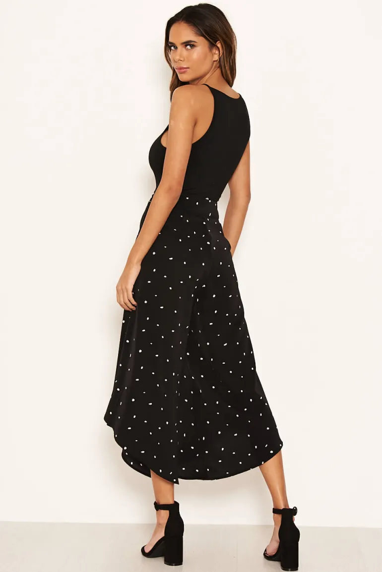 Black Polka Dot Culotte Flared Trousers