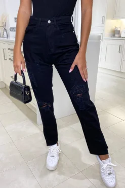 Black Ripped Split Hem Jeans