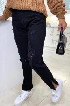 Black Ripped Split Hem Jeans