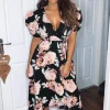 Black Rose Printed Wrap Midi Dress