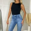 Black Round Neck Fitted Sleeveless Bodysuit
