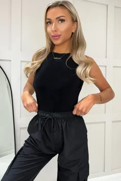 Black Round Neck Sleeveless Bodysuit