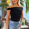 Black Ruched Off Shoulder Bodysuit