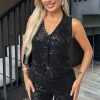 Black Sequin Button Front Waistcoat