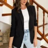 Black Shawl Collar Open Front Blazer