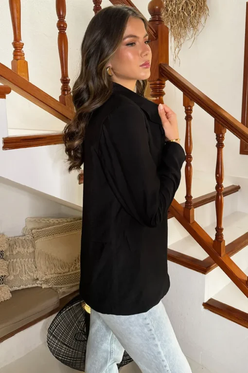 Black Shawl Collar Open Front Blazer