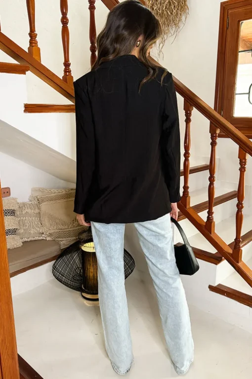 Black Shawl Collar Open Front Blazer