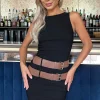 Black Sleeveless Double Belt Detail Bodycon Midi Dress