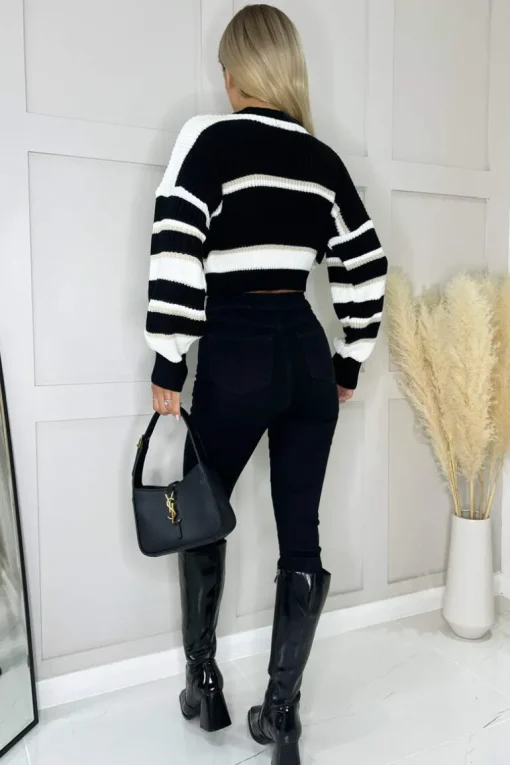 Black Striped Long Sleeve Cropped Jumper