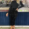 Black Velvet Sequin 2 in 1 Long Sleeve Midi Dress