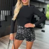 Black Velvet Sequin 2 in 1 Long Sleeve Playsuit