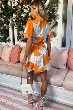 Blood Orange Printed Short Sleeve Gathered Mini Dress