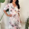 Blush Floral Print Wrap Top Short Sleeve Mini Dress