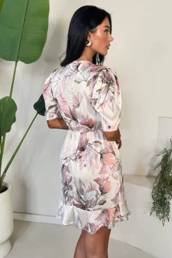 Blush Floral Print Wrap Top Short Sleeve Mini Dress