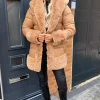 Camel Faux Fur Trim Belted Jacket