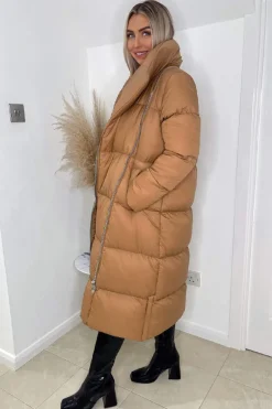 Camel Wrap Puffer Coat