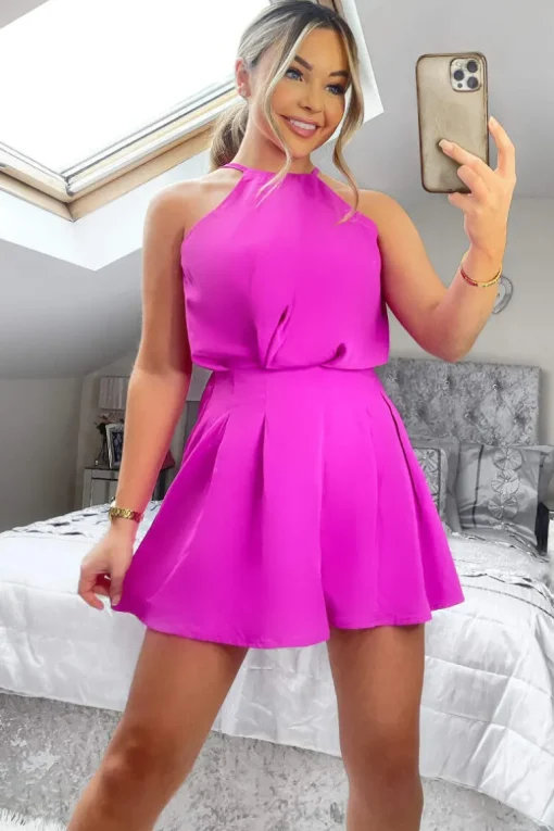 Cerise High Neck Playsuit