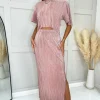 Champagne Plisse Maxi Skirt