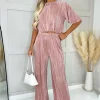 Champagne Plisse Straight Leg Trousers