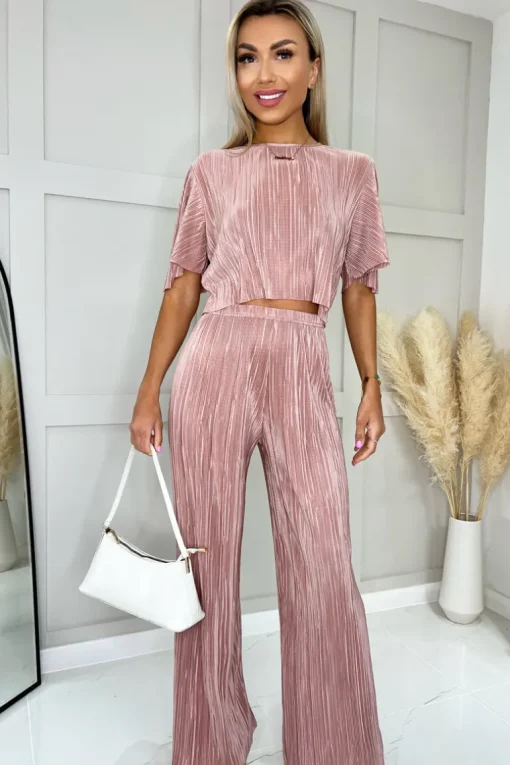 Champagne Plisse Straight Leg Trousers