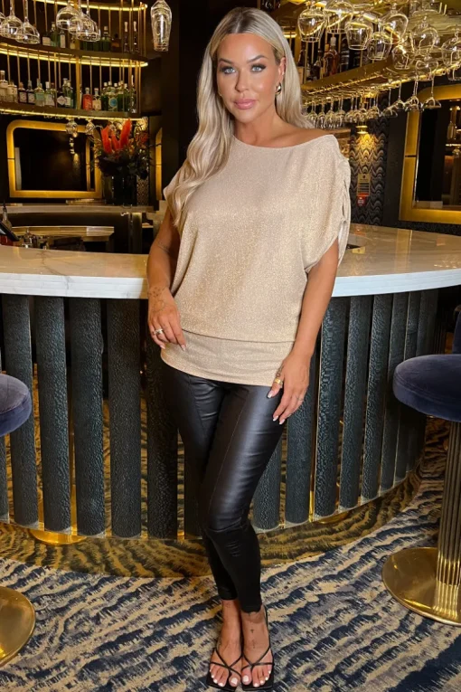 Champagne Sparkle Asymmetric Draped Top