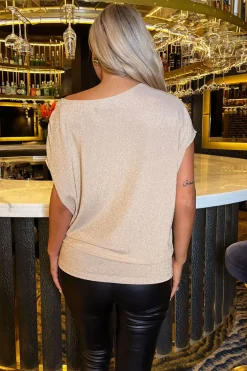 Champagne Sparkle Asymmetric Draped Top