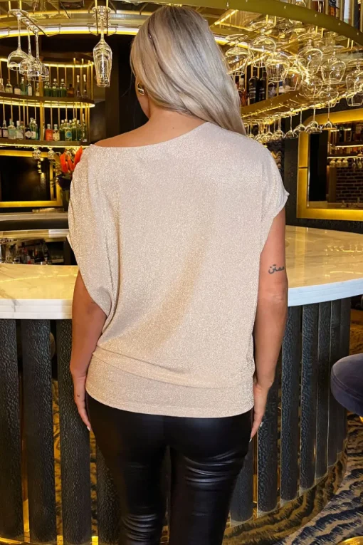 Champagne Sparkle Asymmetric Draped Top