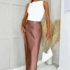 Chocolate Satin Midi Length Skirt