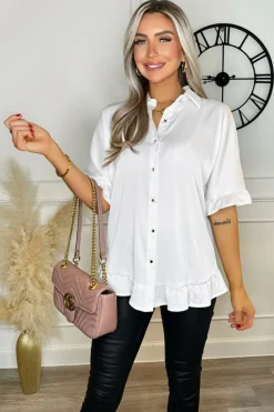 Cream Frill Detail Gold Button Front Shirt