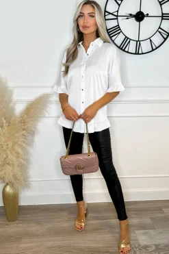 Cream Frill Detail Gold Button Front Shirt