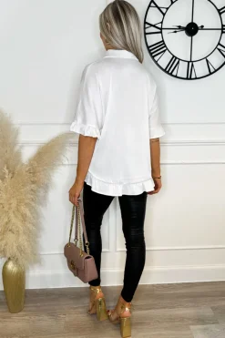 Cream Frill Detail Gold Button Front Shirt