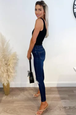 Dark Wash Ripped Knee Skinny Jeans
