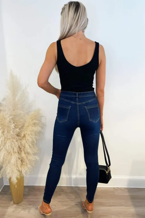Dark Wash Ripped Knee Skinny Jeans