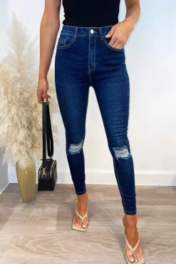 Dark Wash Ripped Knee Skinny Jeans