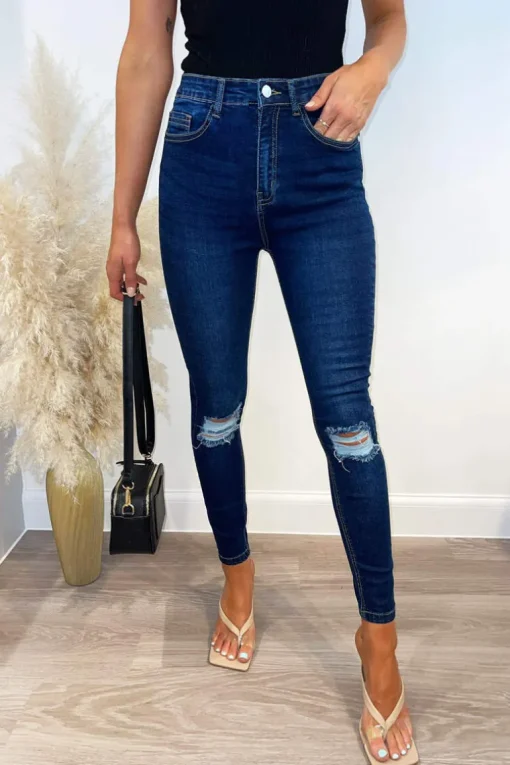 Dark Wash Ripped Knee Skinny Jeans