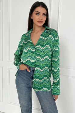 Green Abstract Printed Long Sleeve Shirt