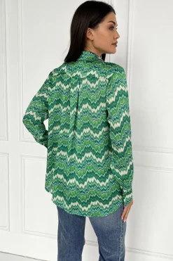 Green Abstract Printed Long Sleeve Shirt