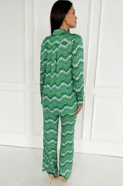 Green Abstract Printed Long Sleeve Shirt