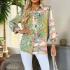 Green Paisley Multi Print Button Front 3/4 Sleeve Shirt