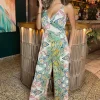 Green Paisley Multi Print V Neck Jumpsuit