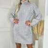 Grey Roll Neck Cable Knit Dress