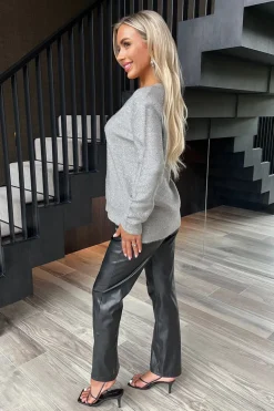 Grey Sequin Detail V-Neck Jumper