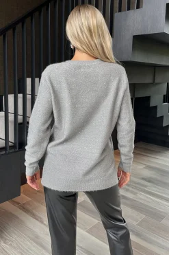 Grey Sequin Detail V-Neck Jumper