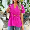 Hot Pink Short Sleeve Wrap Belted Top