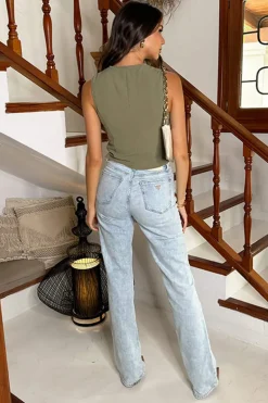 Khaki Button Front Crinkle Waistcoat