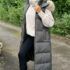 Khaki Faux Fur Hooded Longline Padded Gilet