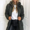 Khaki Hooded Long Line Puffer Coat