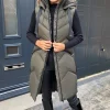 Khaki Hooded Zip Up Gilet