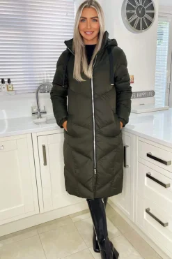 Khaki Long Puffer Coat